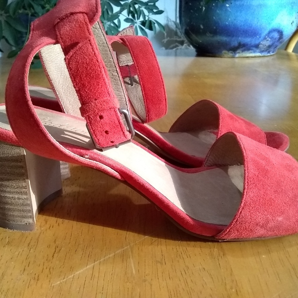 Madewell Claudia red suede block heel sandals